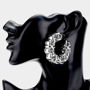 Chunky Link Earrings-Silver